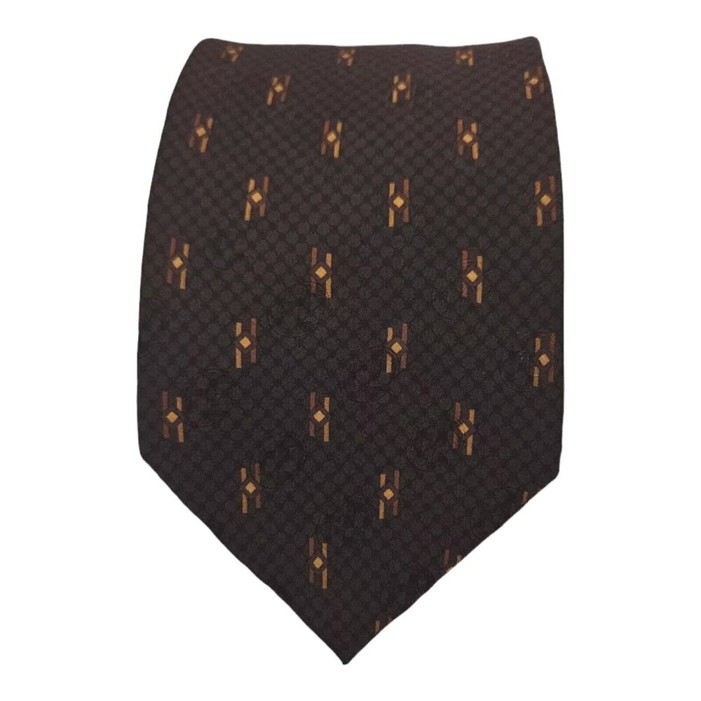 ALCIONE Brown Geometric Silk Tie ITALY 61"/ 3.7" EC